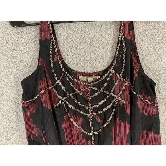 Anthropologie Ecote Beaded Tapestry Dress Red Black Floral Embellished - Picture 2 of 13